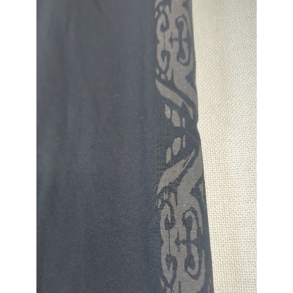 Snow Angel Black Leggings Size L Tribal Side Print Stretch Athletic - Picture 2 of 8